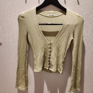 REFORMATION Modal Green Cropped Long Sleeve Tee XXS